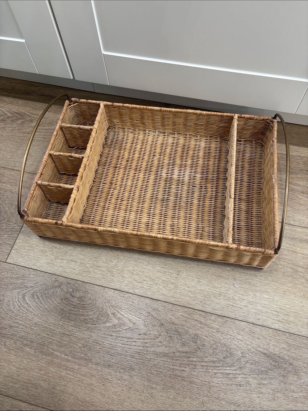 Vintage Wicker Serving Tray with Divided Compartments